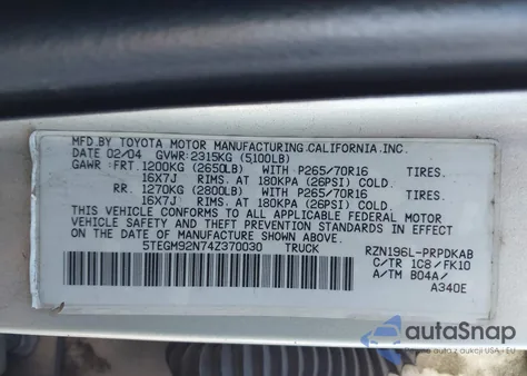 2004 Toyota Tacoma Prerunner from USA, damaged, VIN 5TEGM92N74Z370030